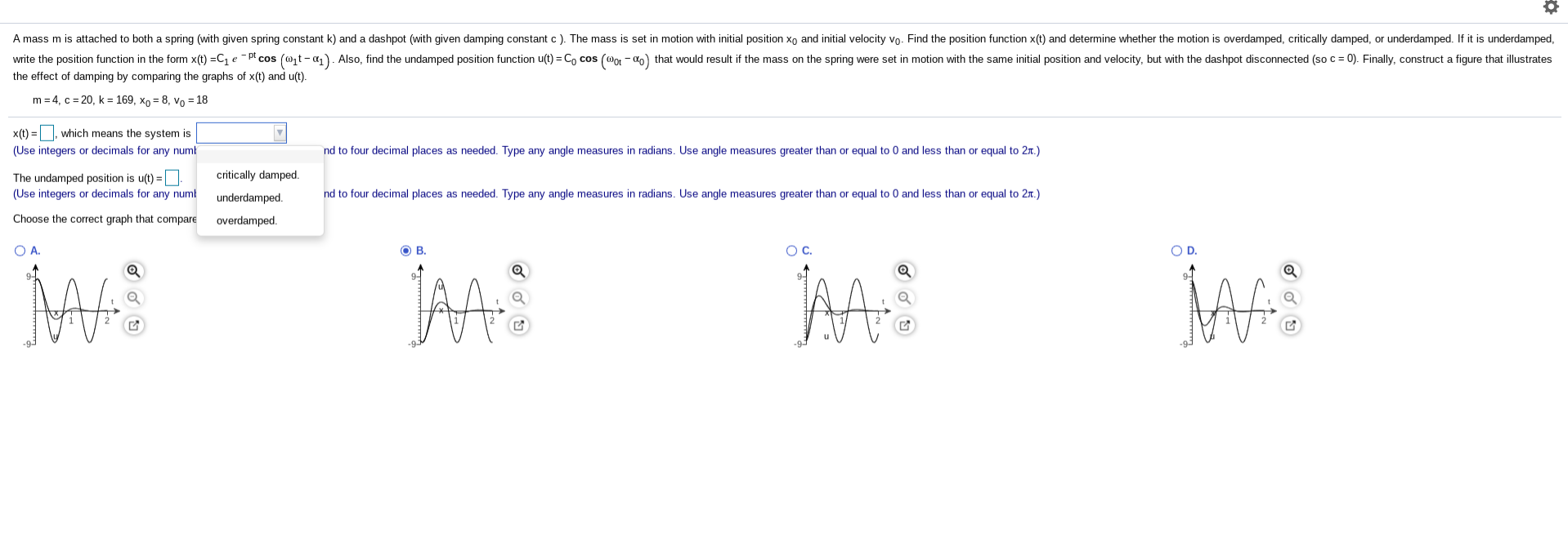 Spring Position Function Solved A mass m is attached to both a spring (with given | Chegg.com