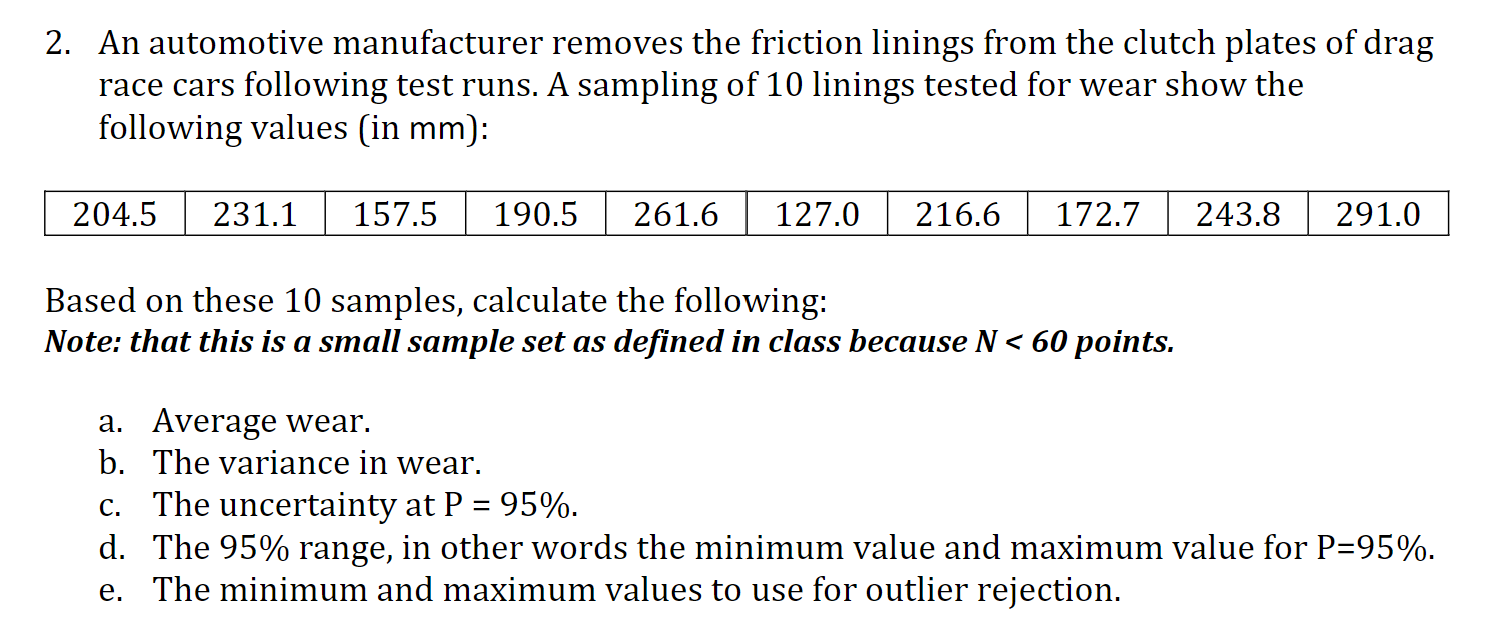 Solved 2. An automotive manufacturer removes the friction
