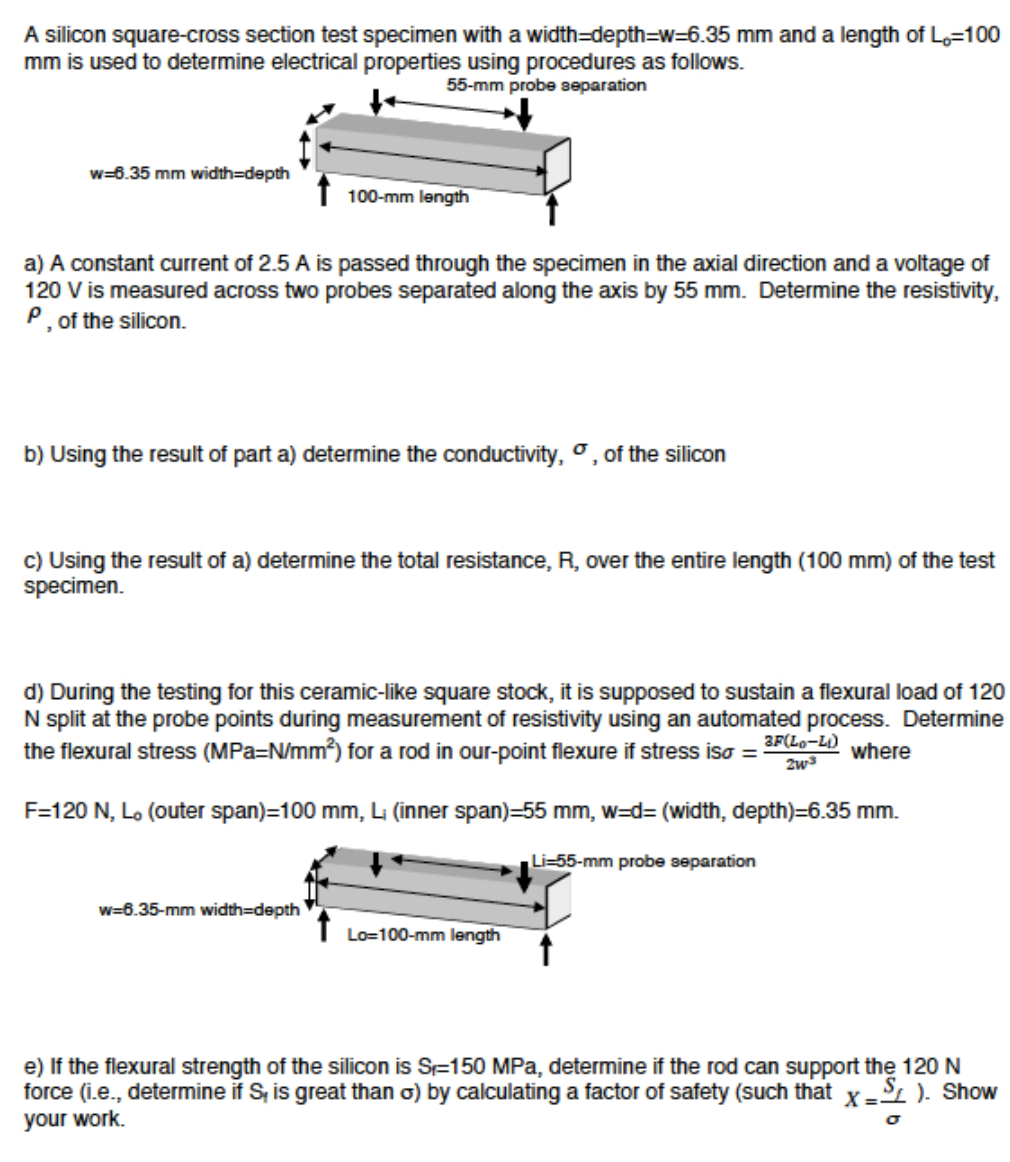 Solved A silicon square-cross section test specimen with a | Chegg.com
