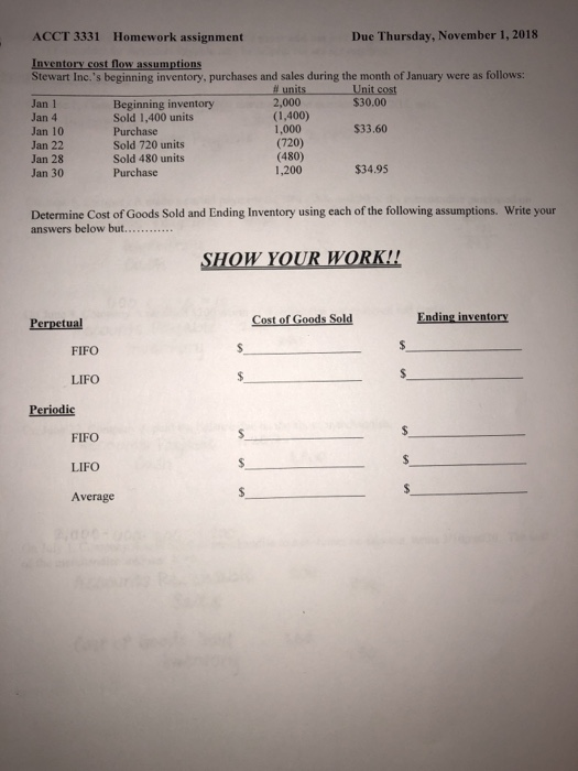 Solved ACCT 3331 Homework assignment Due Thursday, November | Chegg.com