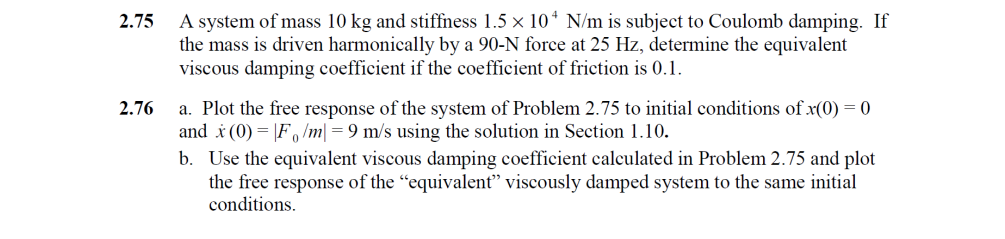 Solved 75 A system of mass 10 kg and stiffness 1.5×104 N/m | Chegg.com