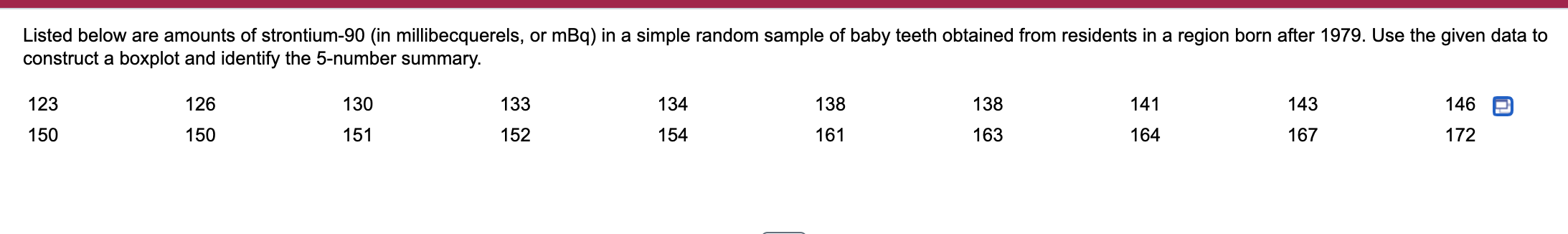 Solved Listed below are amounts of strontium-90 (in | Chegg.com