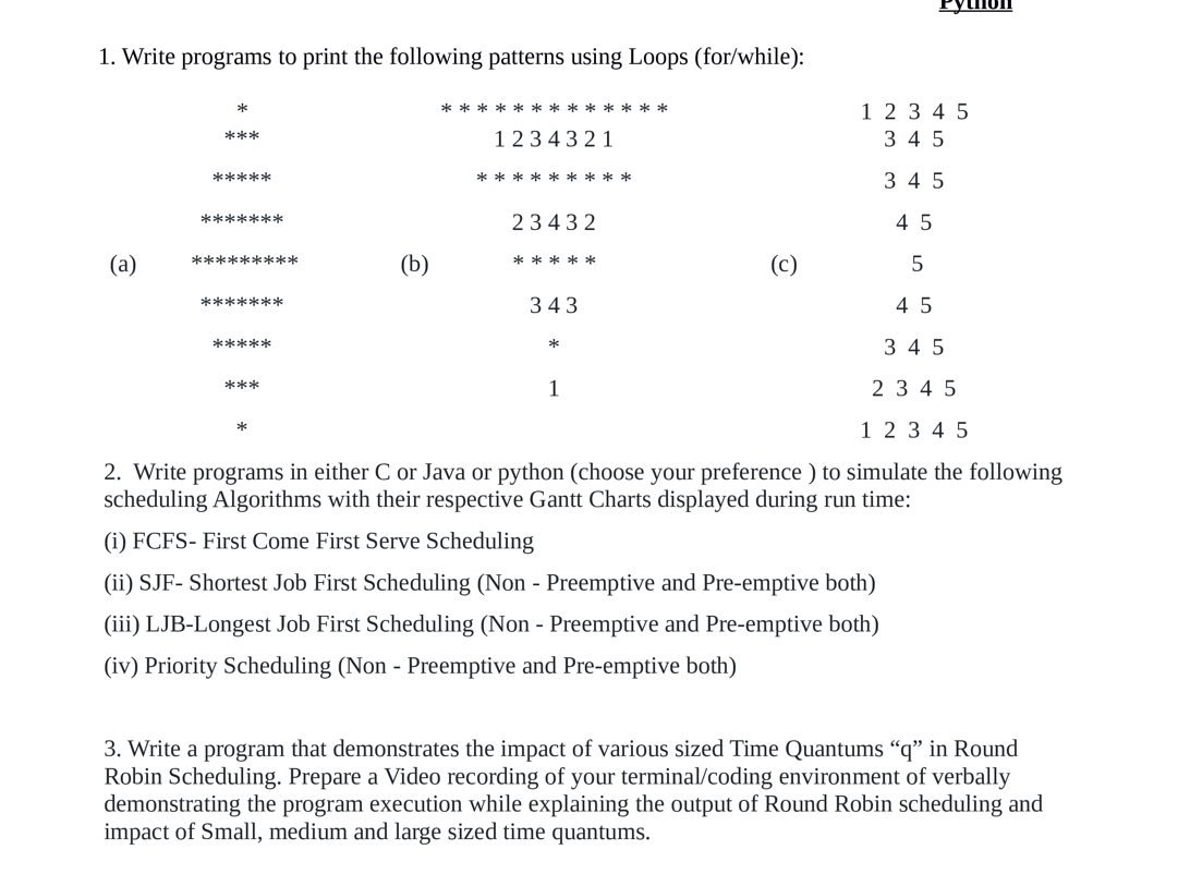 Solved 1. Write programs to print the following patterns | Chegg.com