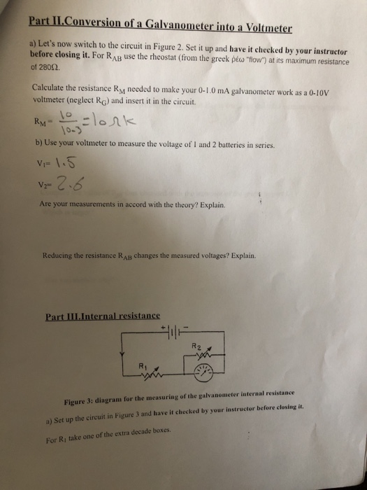 Solved Lab Report Galvanometer as a milliammeter the | Chegg.com