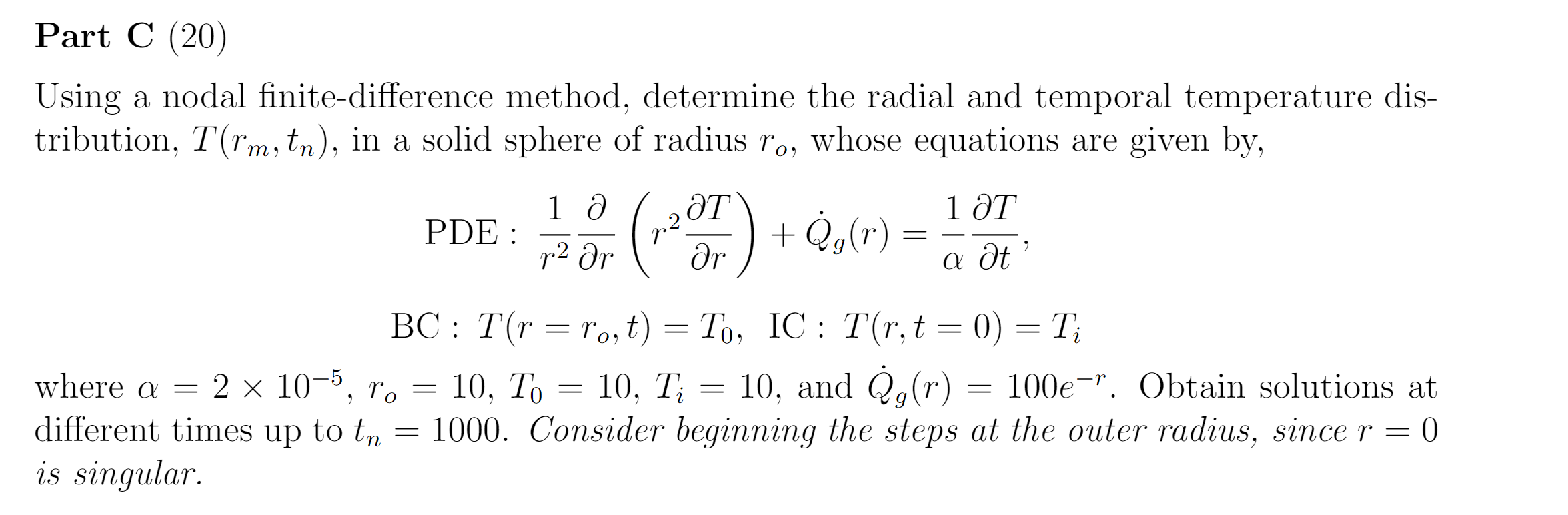 Part C (20) Using a nodal finite-difference method, | Chegg.com