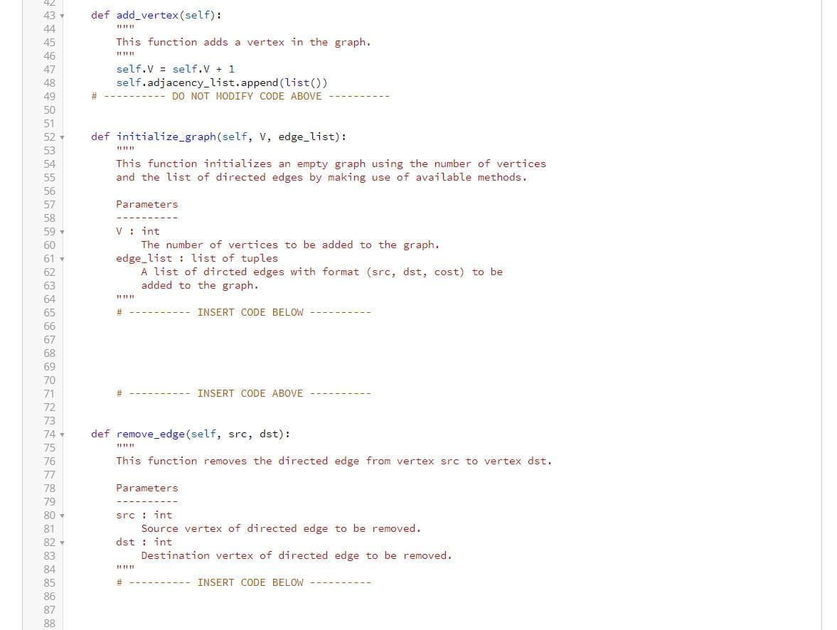 Solved You are tasked to define methods of a graph class | Chegg.com