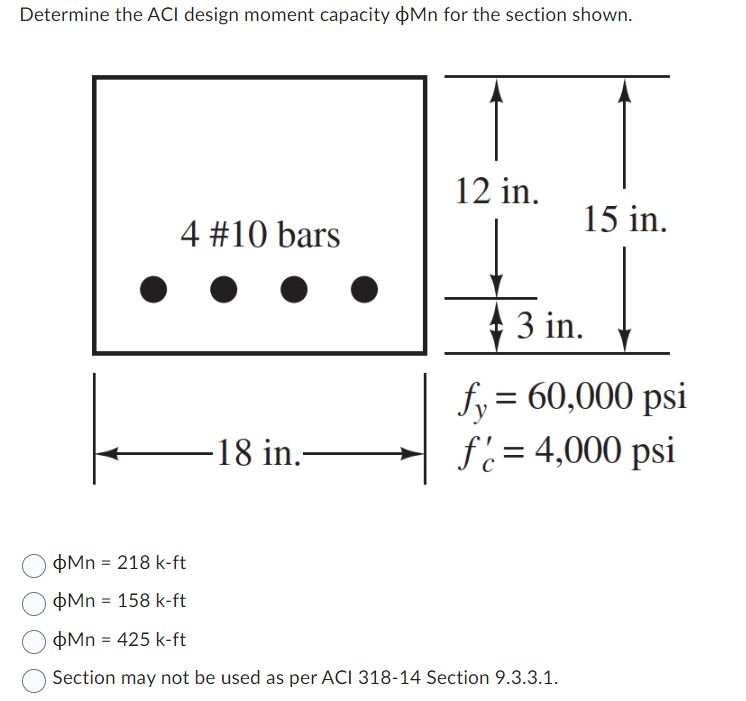 Solved Determine the ACl design moment capacity ϕMn for the | Chegg.com