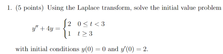 Solved 1. (5 Points) Using The Laplace Transform, Solve The | Chegg.com