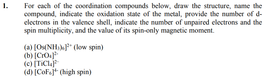 Solved For Each Of The Coordination Compounds Below, Draw | Chegg.com