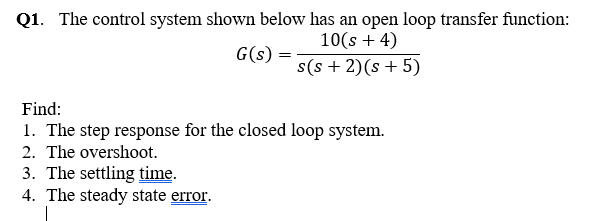 Solved Q1. The control system shown below has an open loop | Chegg.com