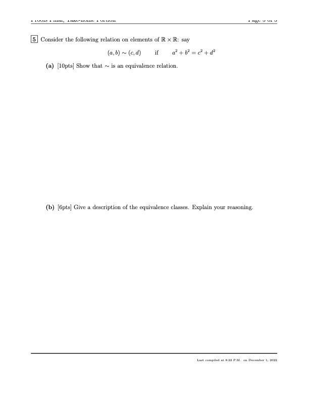 Solved 5 Consider the following relation on elements of R×R | Chegg.com