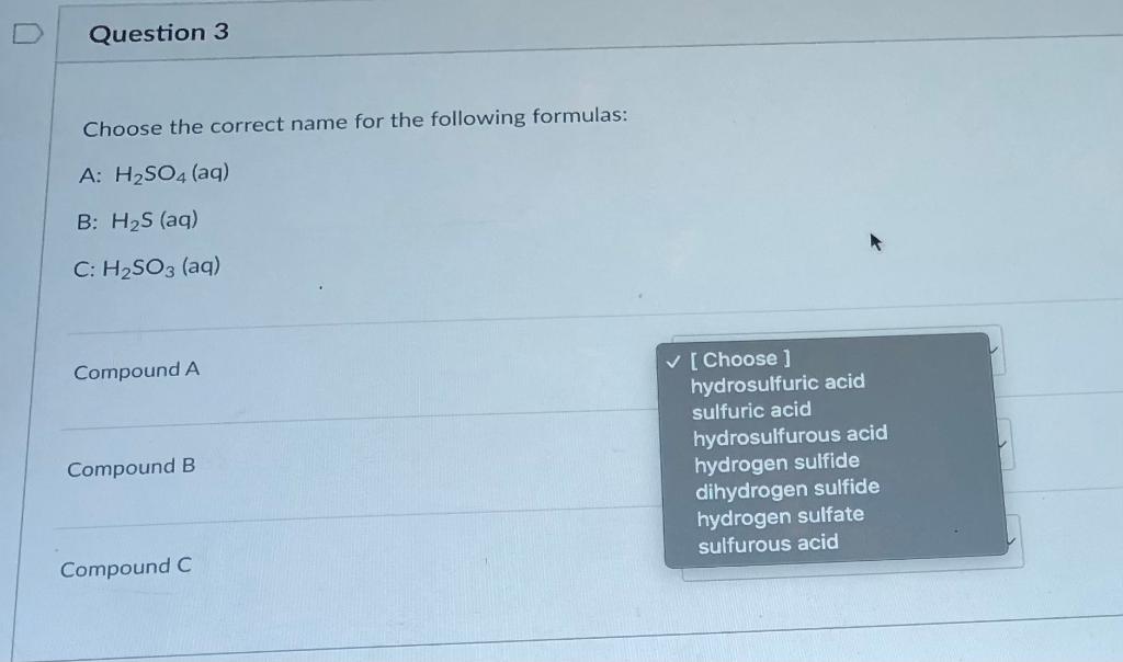 Solved Choose The Correct Name For The Following Formulas: 