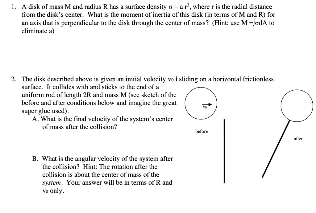 Solved O 1. A Disk Of Mass M And Radius R Has A Surface | Chegg.com