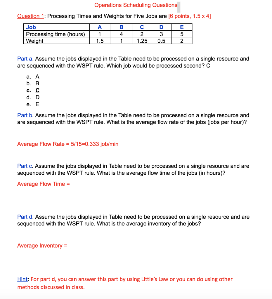 Solved Operations Scheduling Questions Question 1: | Chegg.com