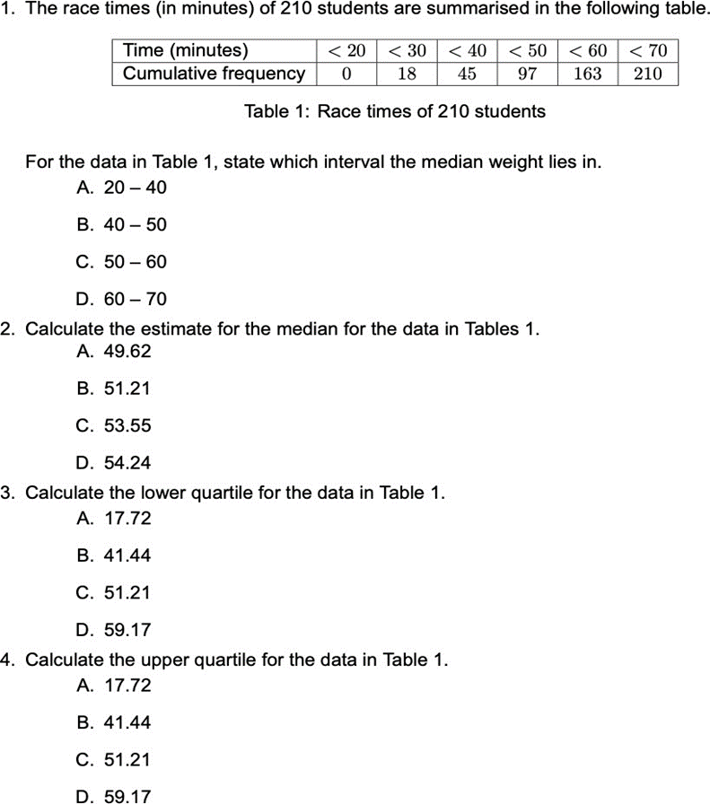Solved Table 1 Race Times Of 210 Students For The Data In Chegg