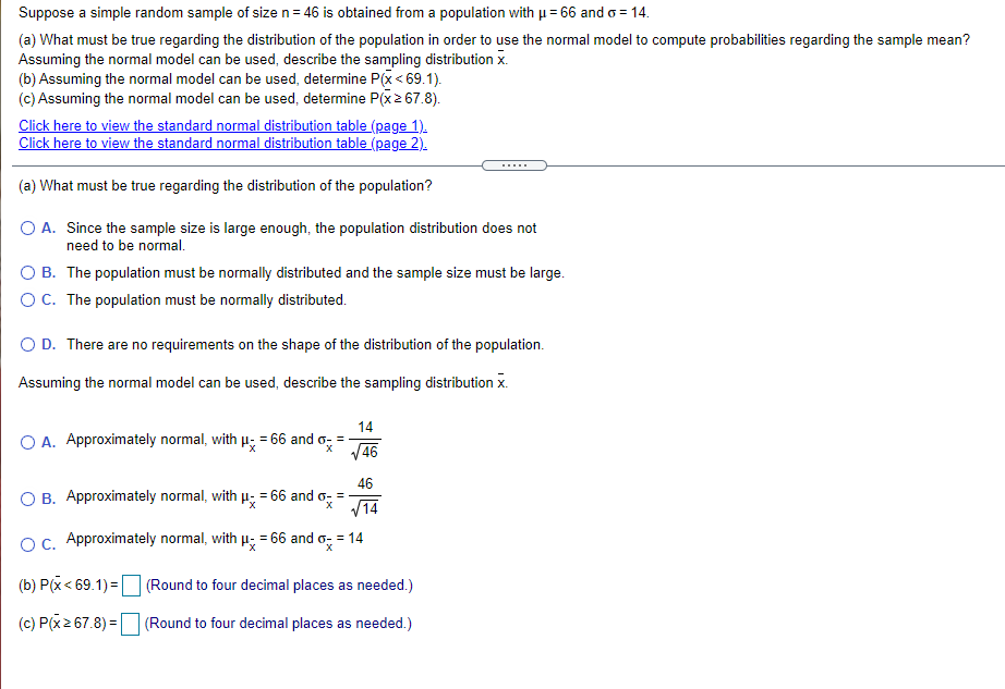 Solved = Suppose a simple random sample of size n = 46 is | Chegg.com