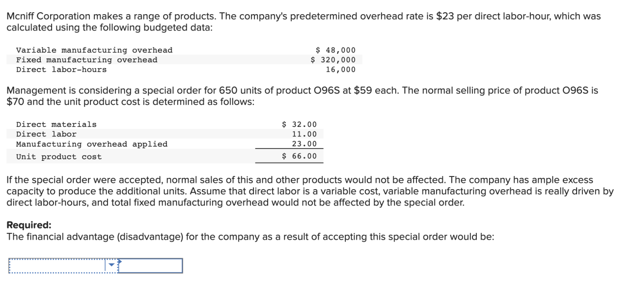 Solved Mcniff Corporation makes a range of products. The | Chegg.com