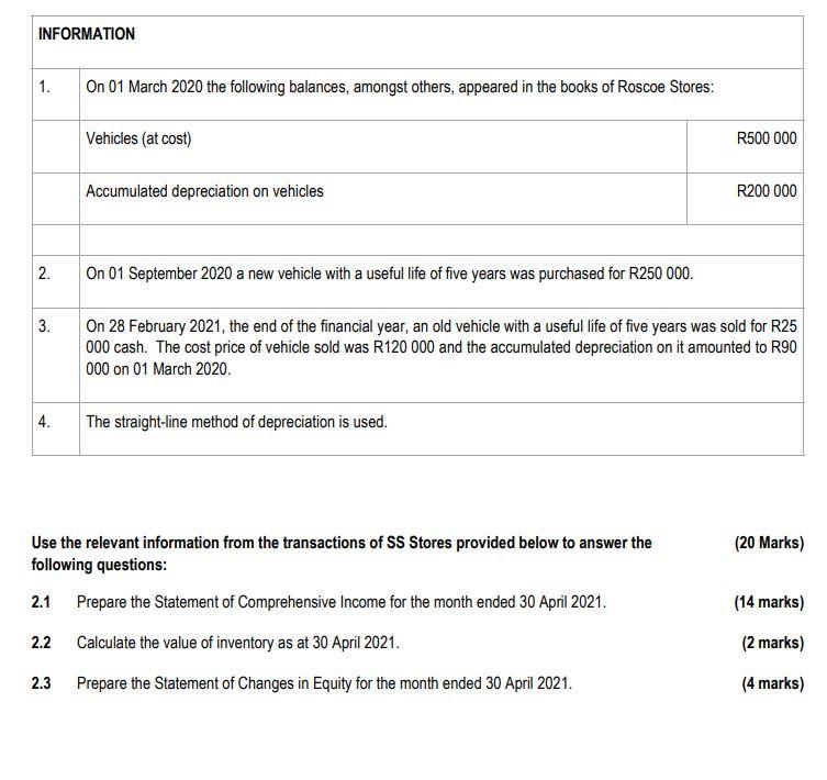 Solved INFORMATION 1. On 01 March 2020 The Following | Chegg.com