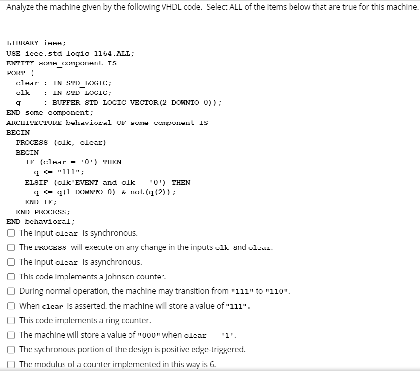 Solved Analyze The Machine Given By The Following Vhdl Code. 