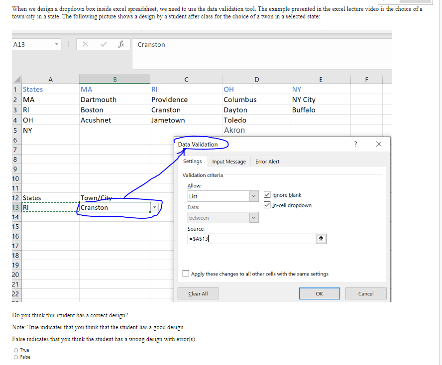 Solved When we design a dropdown box inside excel | Chegg.com