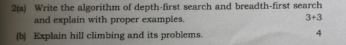 Solved 2(a) Write The Algorithm Of Depth-first Search And | Chegg.com