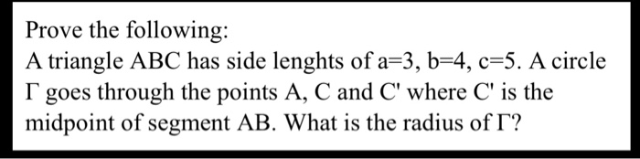 Solved Prove the following: A triangle ABC has side lenghts | Chegg.com