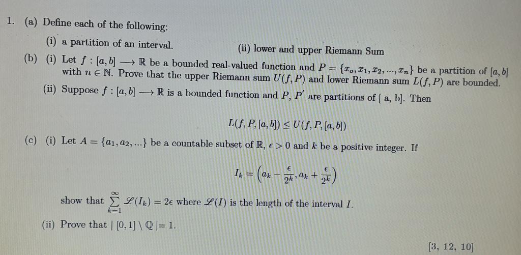 Solved 1. (a) Define each of the following (i) a partition