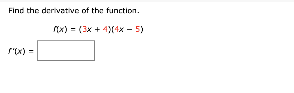 Solved Find the derivative of the function. f(x) = (3x + | Chegg.com