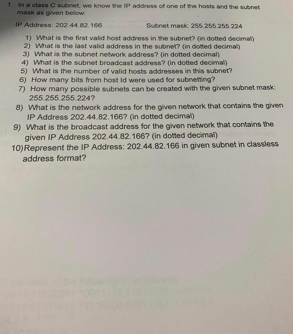 subnet mask of class c ip address