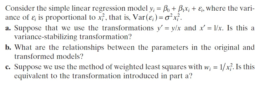 Solved Consider The Simple Linear Regression Model Y I = β 0 | Chegg.com