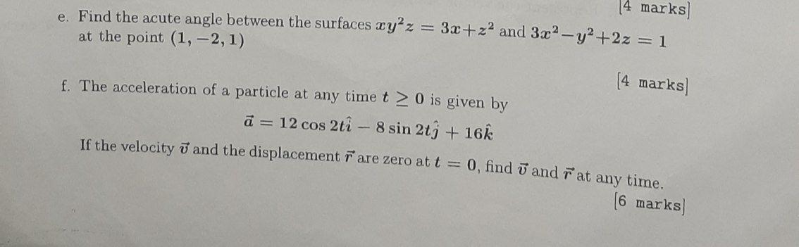 Solved 14 marks) e. Find the acute angle between the | Chegg.com