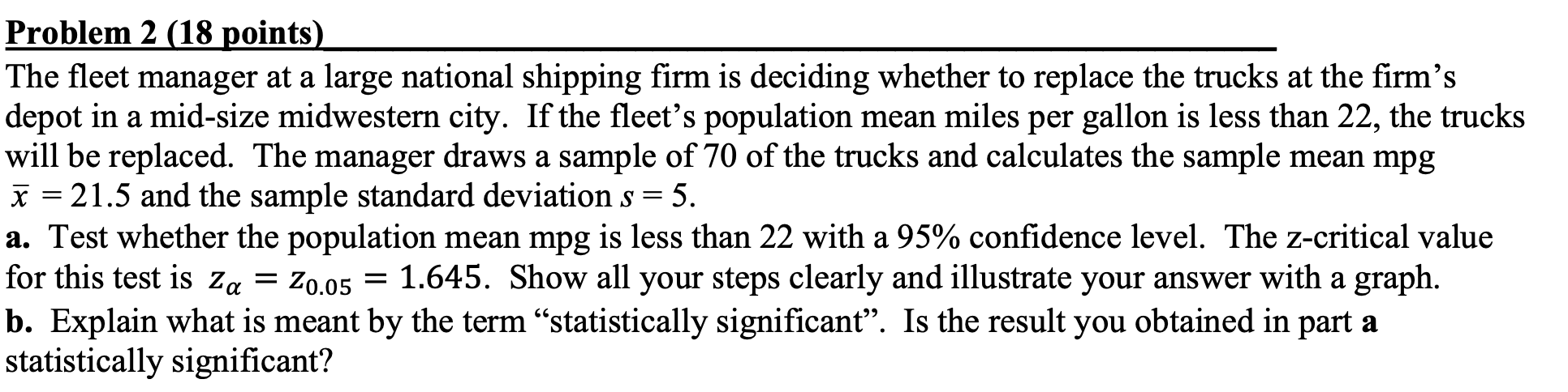Solved Problem 2 (18 points) The fleet manager at a large | Chegg.com