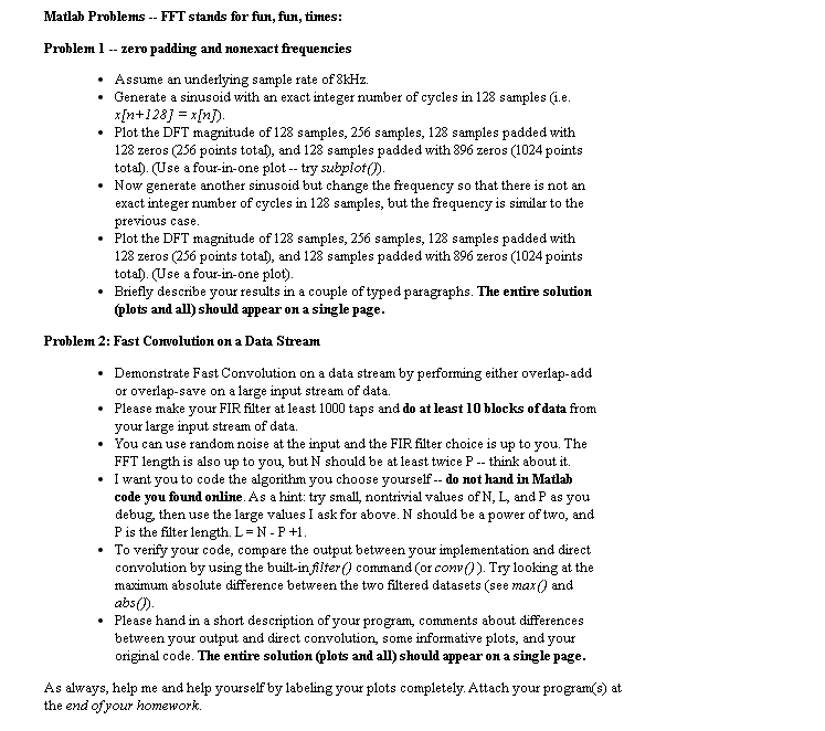 Solved . Matlah Problems FFT stands for fun, fun, times