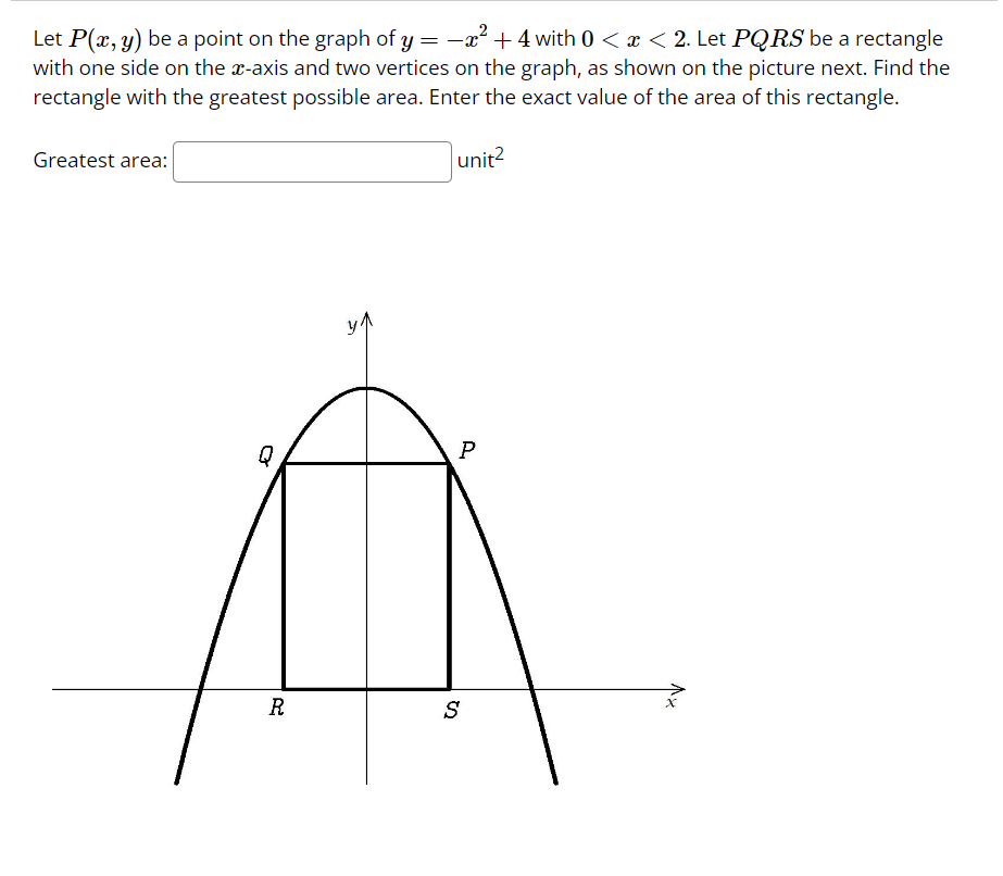 Solved Let P X Y Be A Point On The Graph Of Y −x2 4 With 0