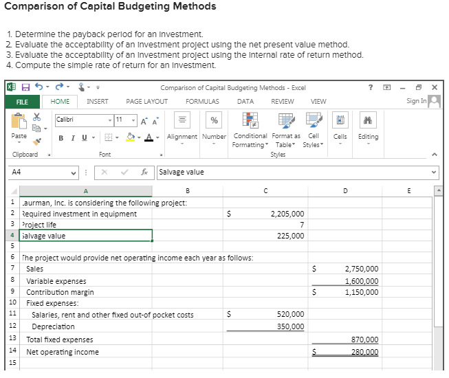 Solved Comparison of Capital Budgeting Methods 1. Determine | Chegg.com