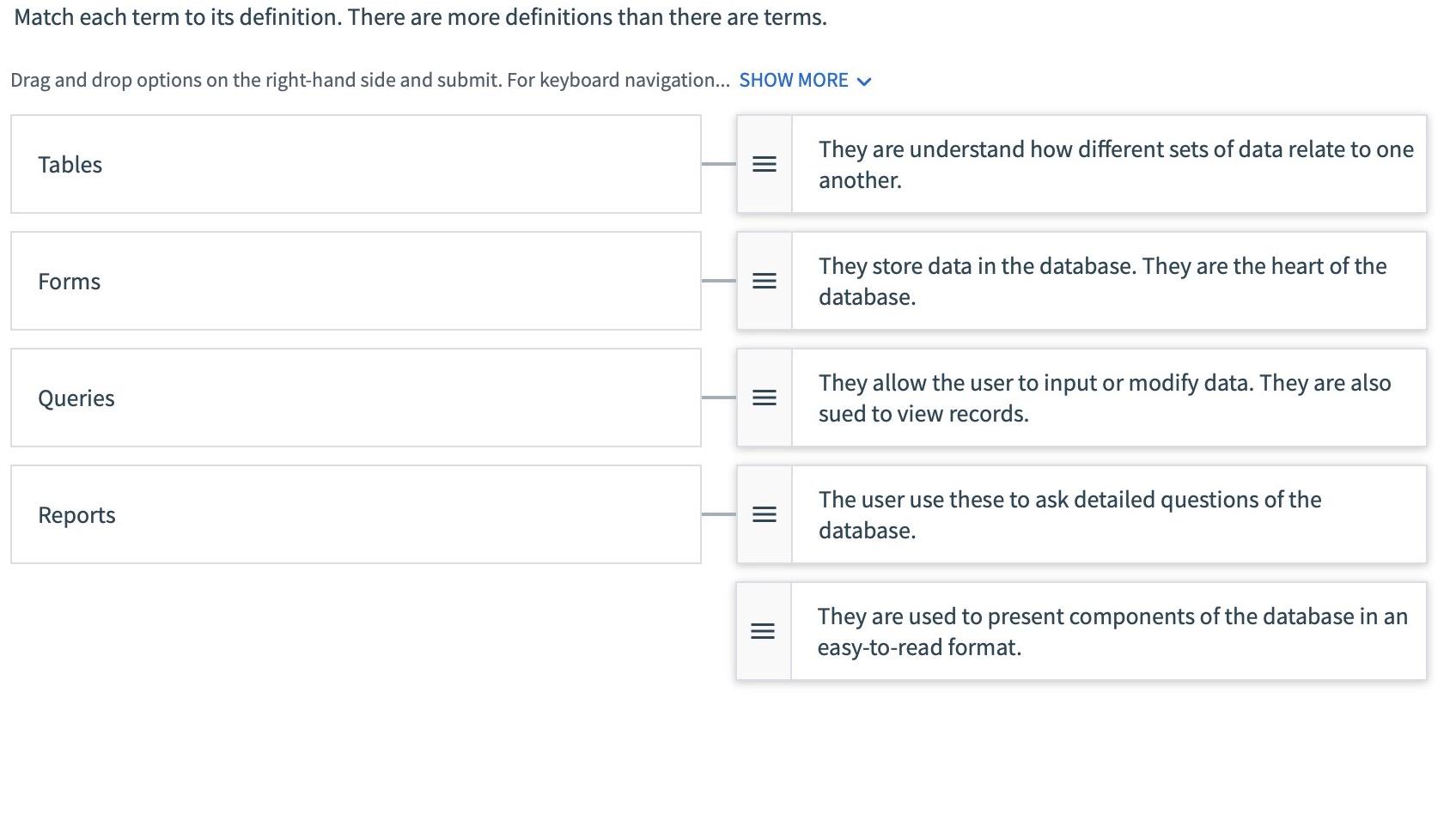 Solved Match each term to its definition. There are more | Chegg.com 
