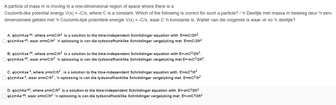 Solved A Particle Of Mass M Is Moving In A One Dimensiona Chegg Com