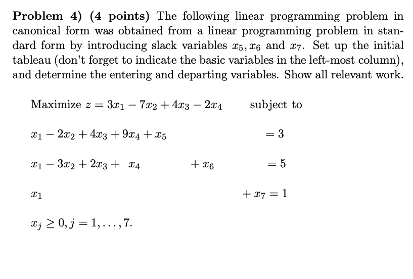 Solved Problem 4) (4 points) The following linear | Chegg.com