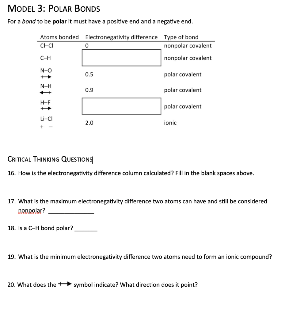 Solved For A Bond To Be Polar It Must Have A Positive End Chegg Com