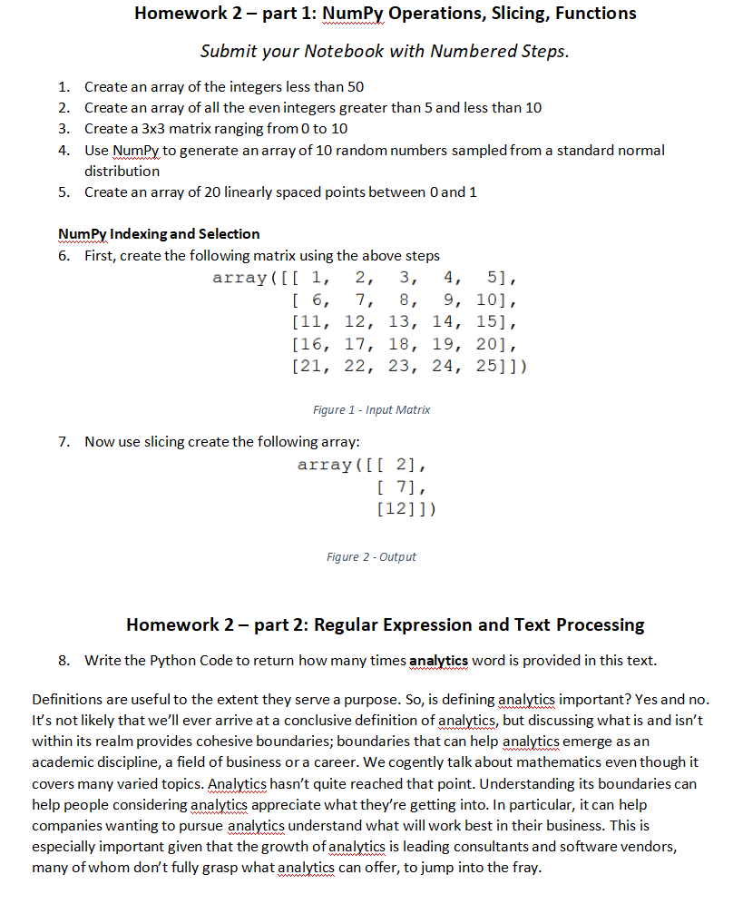 Solved Homework 2 - part 1: Numpy Operations, Slicing, | Chegg.com