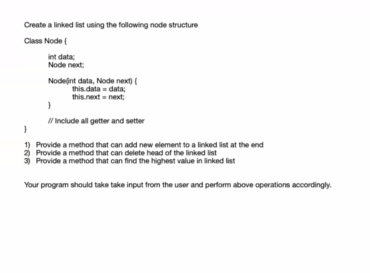 Solved Create a linked list using the following node | Chegg.com