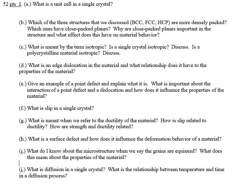 Solved 52 pts 1. (a.) What is a unit cell in a single | Chegg.com