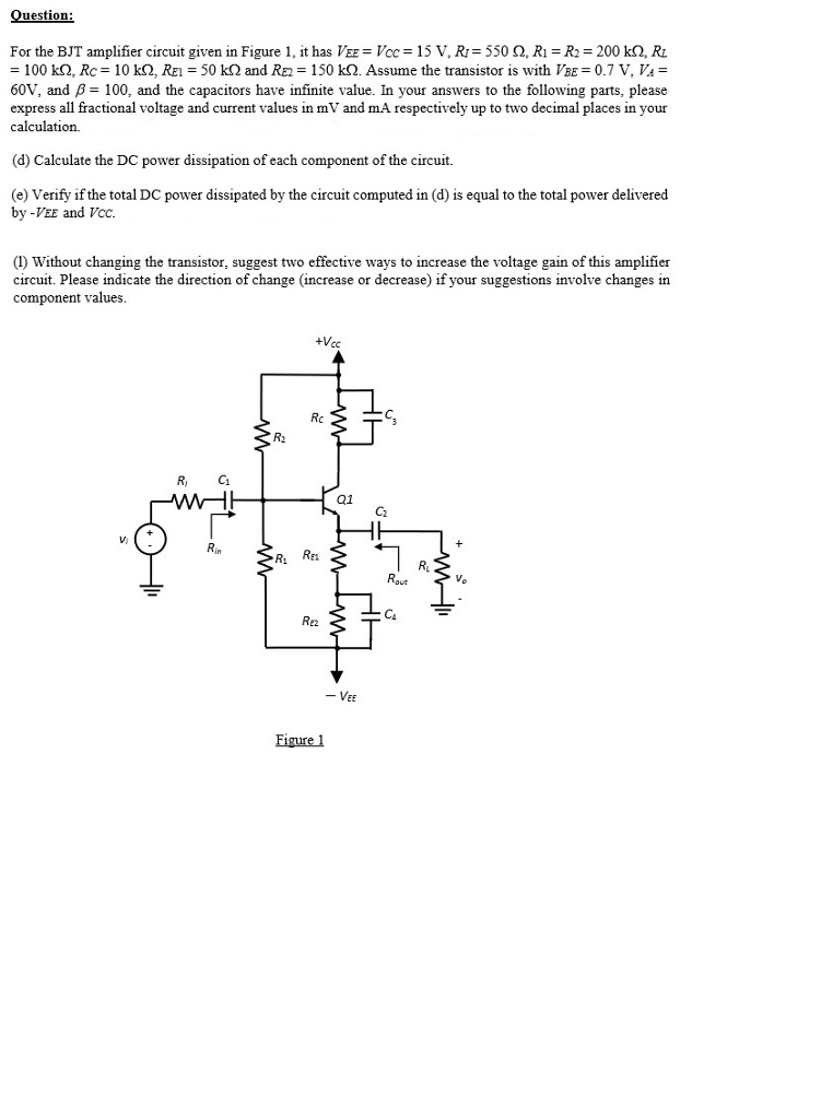 Solved Question For the BJT amplifier circuit given in | Chegg.com