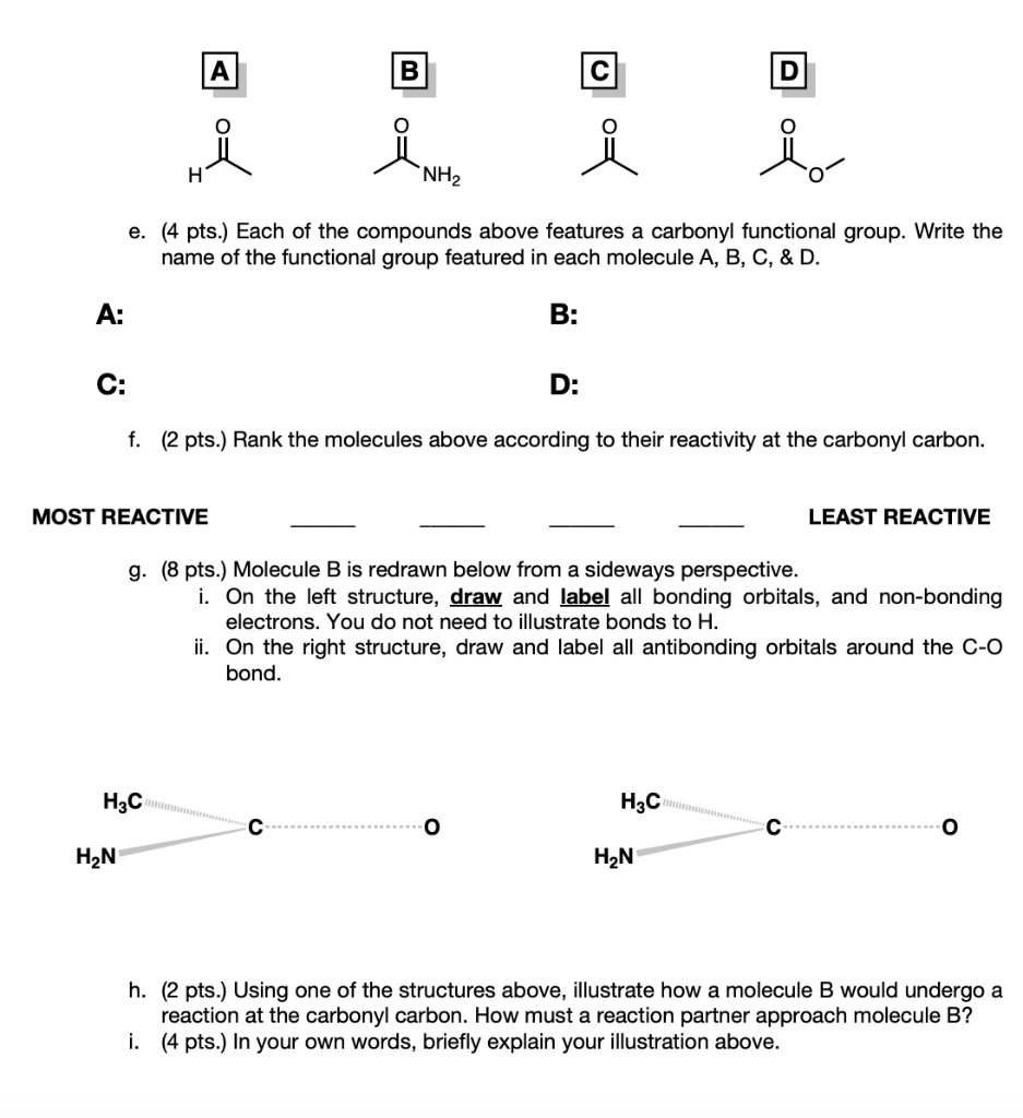 Solved e. (4 pts.) Each of the compounds above features a | Chegg.com