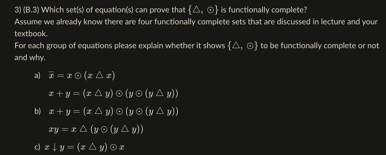 Solved 3) (B.3) Which set(s) of equation(s) can prove that