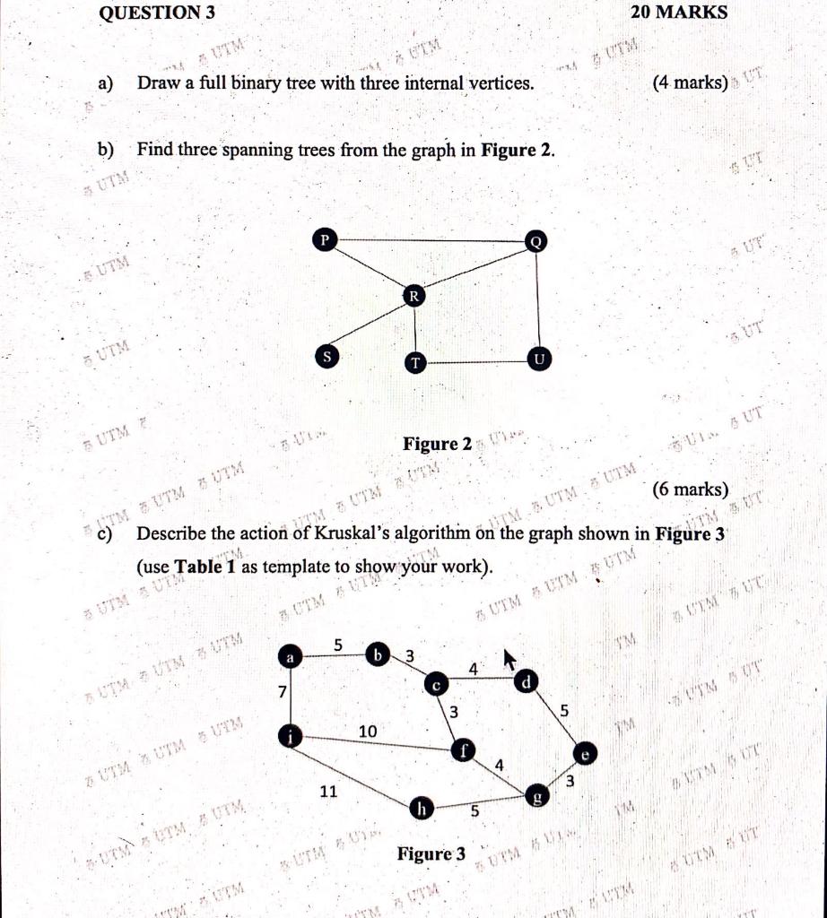 Solved QUESTION 3 20 MARKS * OM BUT a) Draw a full binary | Chegg.com