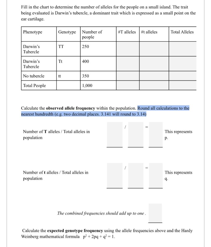 Solved Fill in the chart to determine the number of alleles | Chegg.com