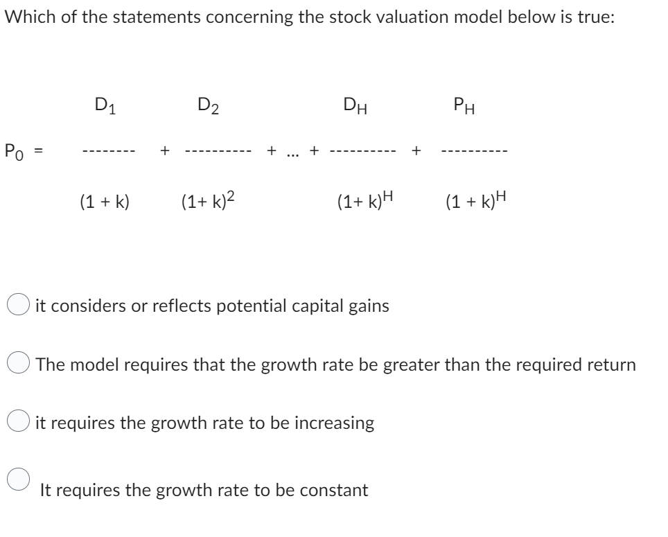 Solved Which of the statements concerning the stock | Chegg.com