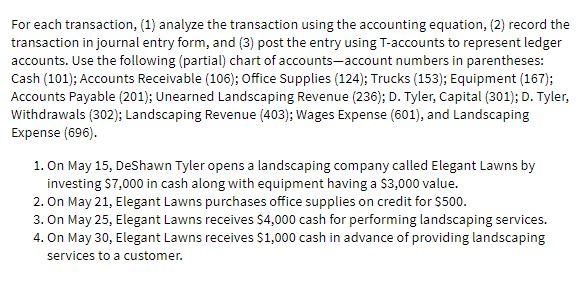 Solved For each transaction, (1) analyze the transaction | Chegg.com