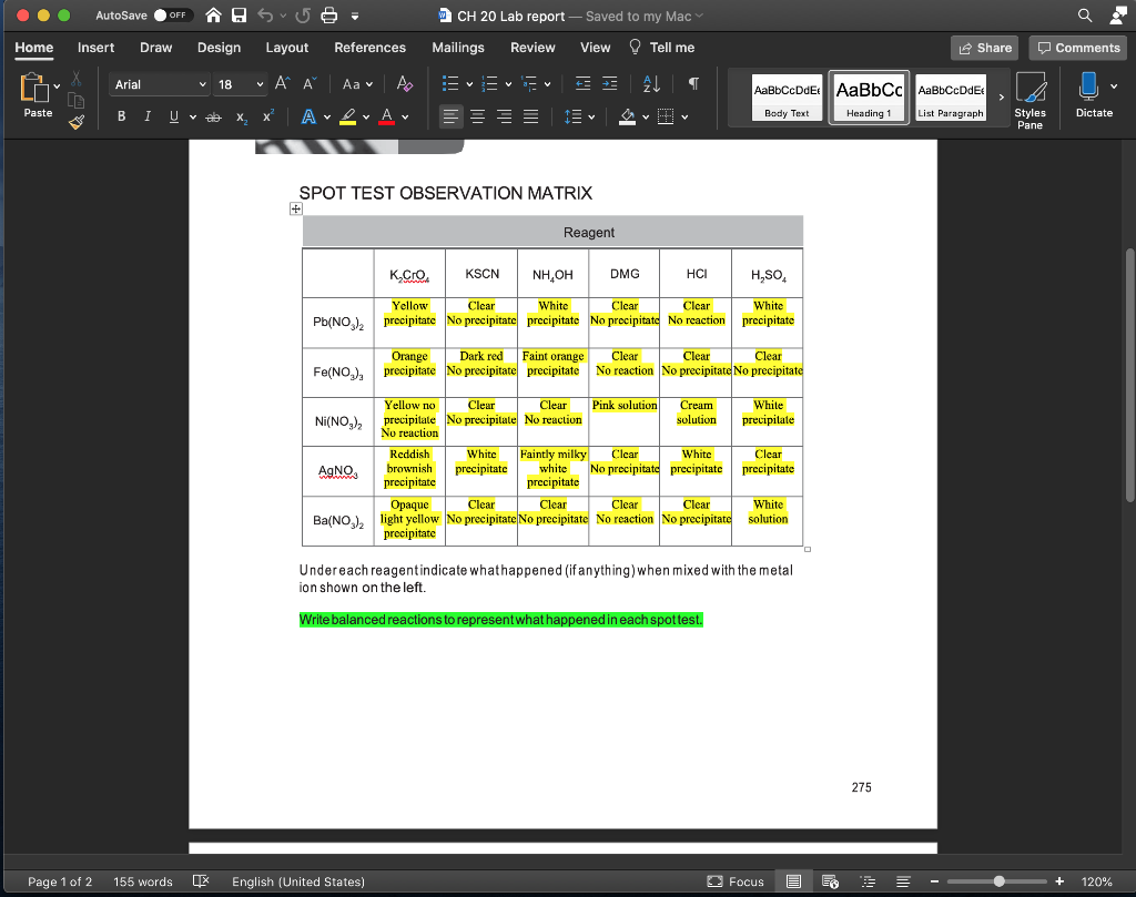 Solved AutoSave OFF A SU: CH 20 Lab report — Saved to my Mac | Chegg.com